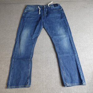 Edun Mens Jeans 34 x 30 Blue Button Fly Straight Waist Drawstring